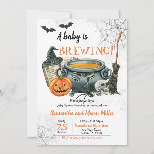 Invitation Un bébé est en préparation Halloween Baby Shower  (Devant)