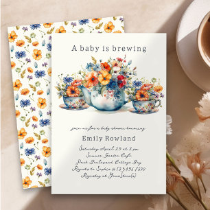 Invitation Un bébé est en préparation Tasses à thé florales B