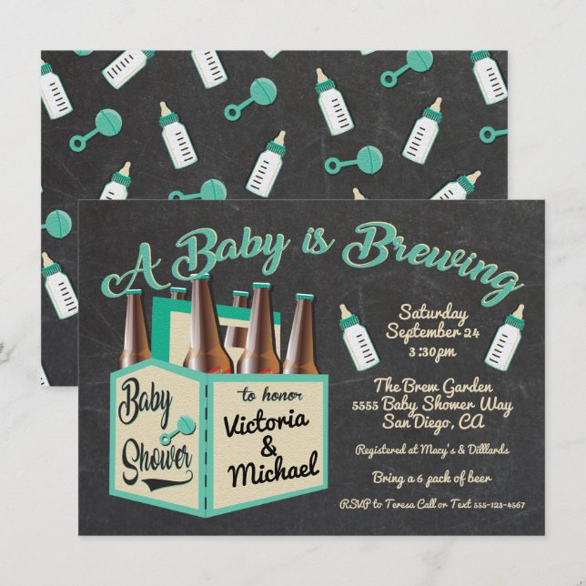Invitation Un bébé est en train de brasser bébé douche Invita (Devant / Derrière)