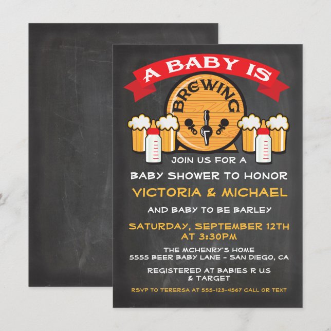 Invitation Un bébé est en train de brasser bébé douche Invita (Devant / Derrière)