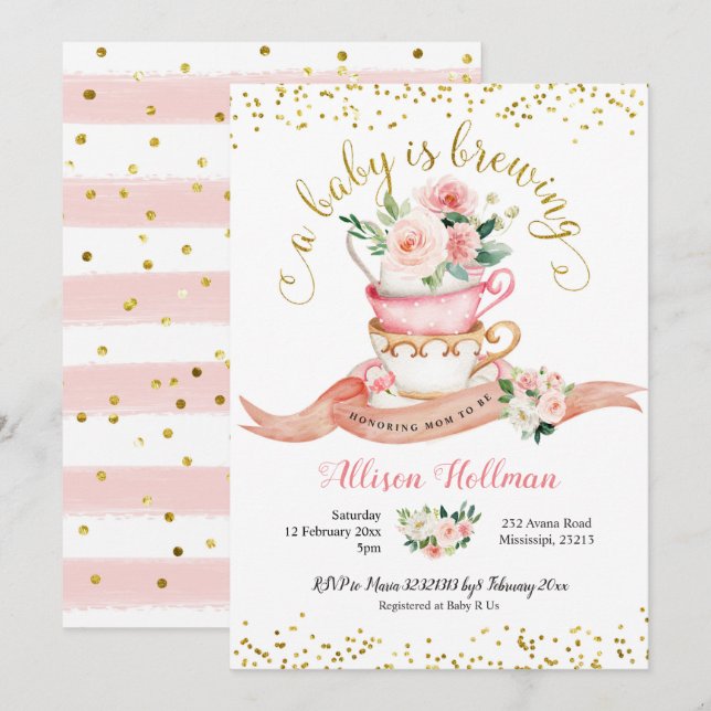 Invitation Un bébé est en train de brasser le Baby shower de  (Devant / Derrière)