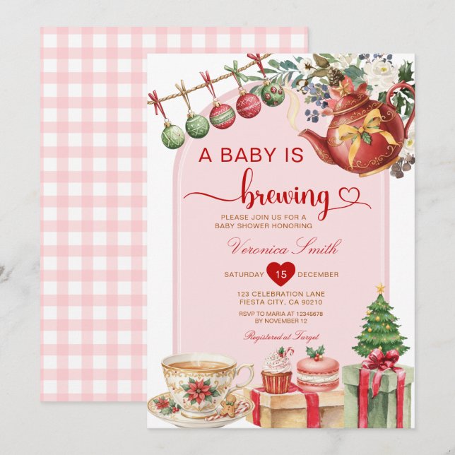 Invitation Un bébé est en train de mijoter Noël Bow Baby Show (Devant / Derrière)
