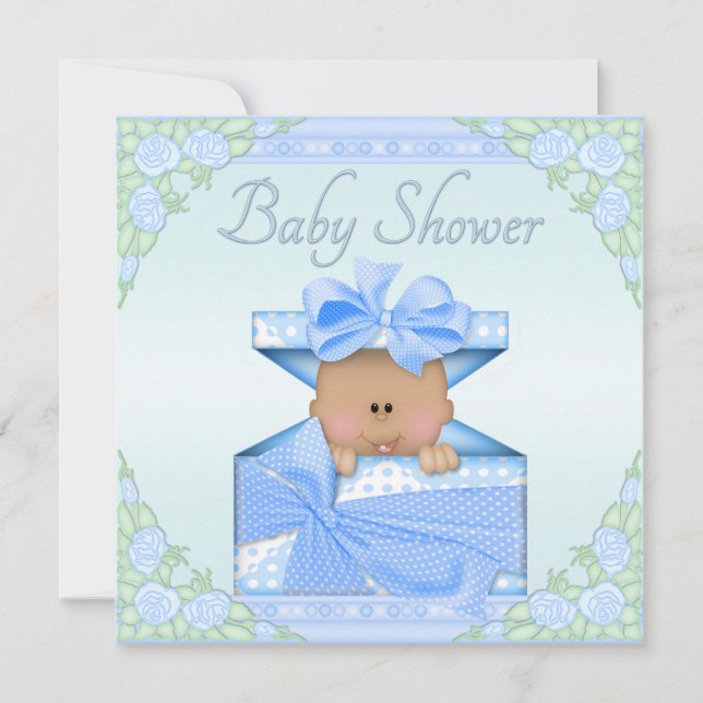 Invitation Un bébé ethnique dans une boîte à cadeaux et un Ba (Devant)