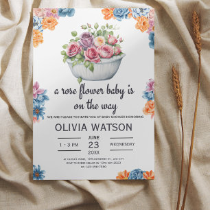 Invitation Un Bébé Fleur Rose Est En Route Baby shower