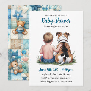 Invitation Un bébé garçon et son Bouledogue Baby-Shower Ble