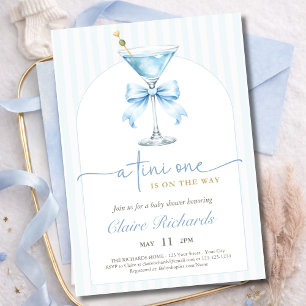 Invitation Un bébé garçon Tini One Bleu à rayures Shower