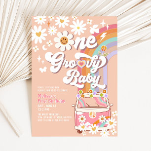 Invitation Un bébé groovy Daisy Rainbow 1er anniversaire