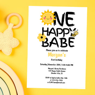 Invitation Un Bébé Jaune Sunny Bee Girls 1er anniversaire