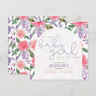Invitation Un bébé mauve et rose Baby shower floral