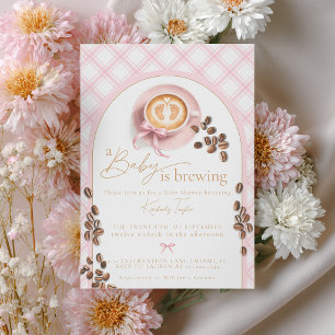 Invitation Un bébé prépare du café Fille arc rose Baby Shower