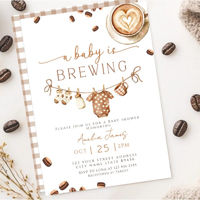 Invitation Un bébé prépare un café Baby Shower Haricot (Créateur téléchargé)