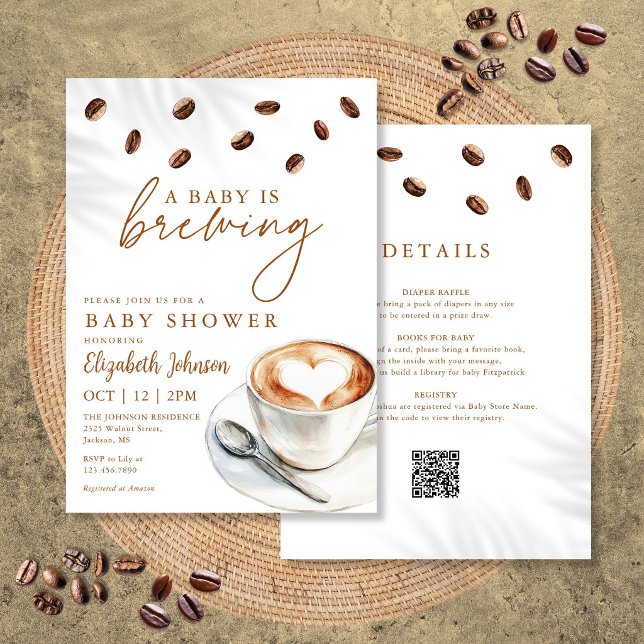 Invitation Un bébé prépare un café Baby Shower Tout en un (A Baby Is Brewing Coffee Baby Shower All In One Invitation)