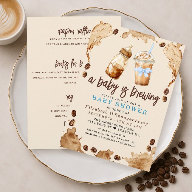 Invitation Un bébé prépare un café Fête de bébé garçon Tout e (Créateur téléchargé)