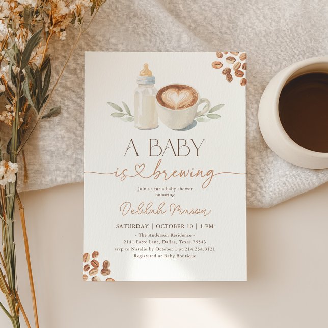 Invitation Un bébé prépare un café Gingham Baby Shower (Créateur téléchargé)