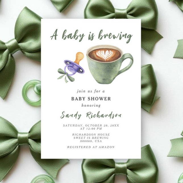 Invitation Un bébé prépare une tétine à café Bébé Shower (Créateur téléchargé)