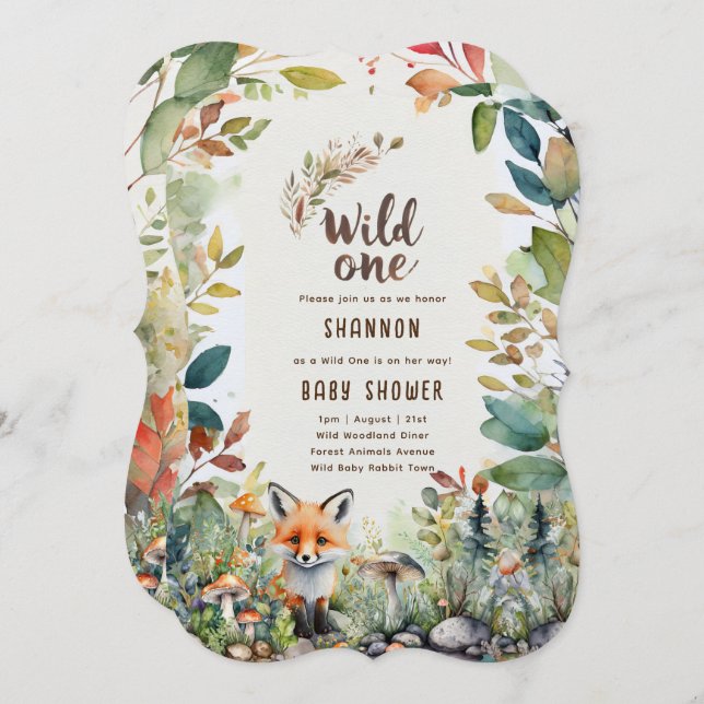 Invitation Un bébé sauvage Animaux boisés Rustiques (Devant / Derrière)