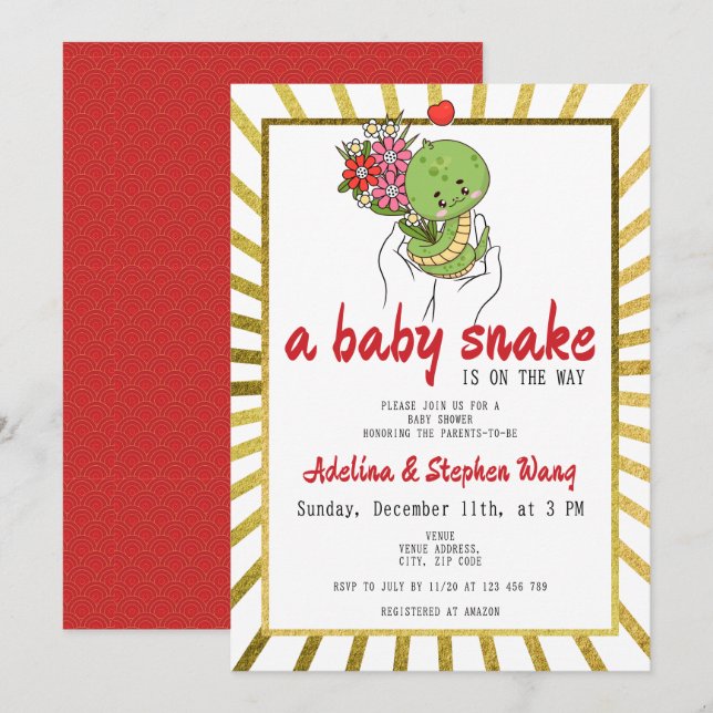 Invitation Un Bébé Serpent Est Sur Le Chemin Du Baby shower O (Devant / Derrière)