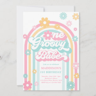 Invitation Un bébé Super Boho Daisy Rainbow 1er anniversaire
