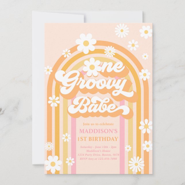 Invitation Un bébé Super Boho Daisy Rainbow 1er anniversaire (Devant)