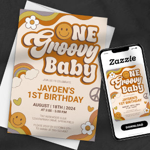 Invitation Un bébé super dans une fête rétro des années 70 po