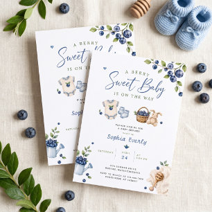 Invitation Un bleu délicieux de myrtille aquarelle bleue mign
