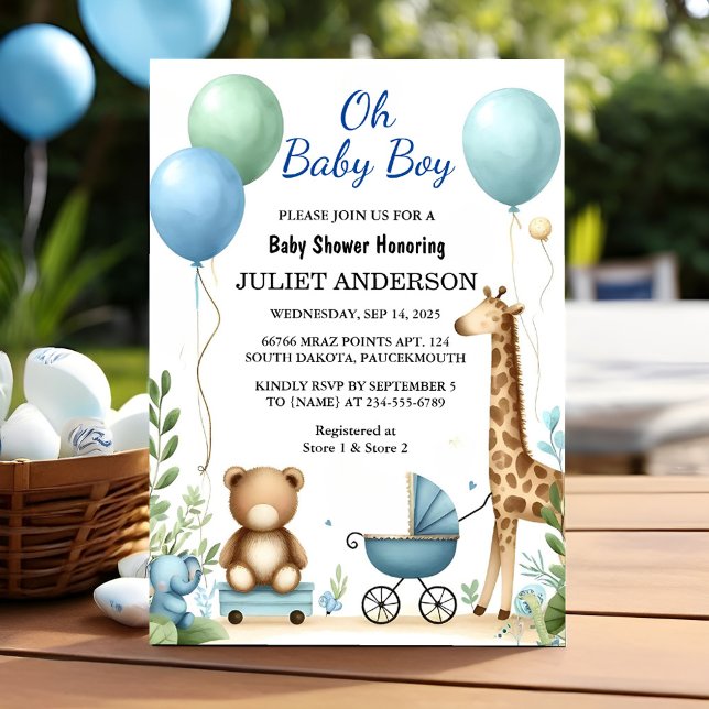 Invitation Un Boho doux Ours Bleu Accueil Bébé Garçon Douche (Créateur téléchargé)