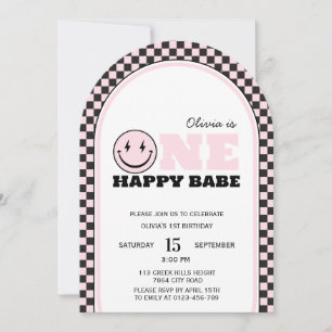 Invitation Un bon bébé rétro rose premier anniversaire