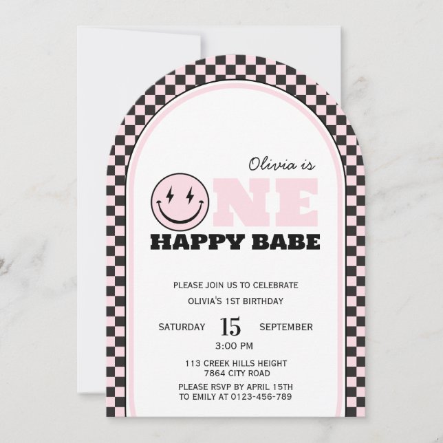 Invitation Un bon bébé rétro rose premier anniversaire (Devant)