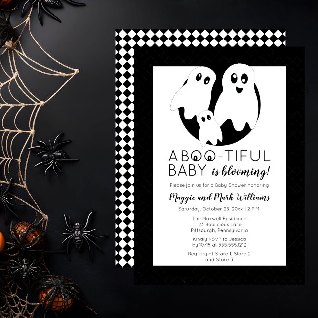 Invitation Un BOO - Bébé FIN est en fleurs douche Halloween ("A BOO-Tiful [Beautiful] Baby Is Blooming!" Ghost-Themed Baby Shower Invitation)