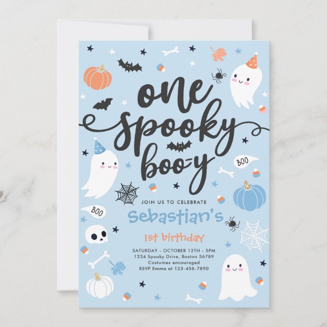 Invitation Un Boo-y mignon Éffrayant Halloween Ghost 1er Anni (Devant)