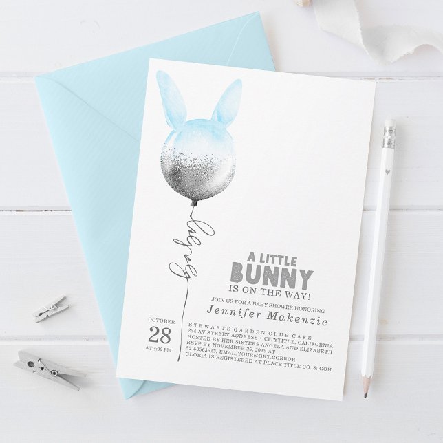 Invitation Un Boulon Bleu Bunny Élégant Baby shower Printemps (Créateur téléchargé)