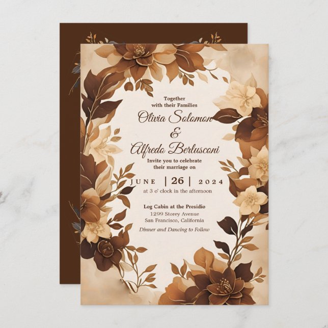 Invitation Un café et une crème Automne Floral thème Mariage (Devant / Derrière)