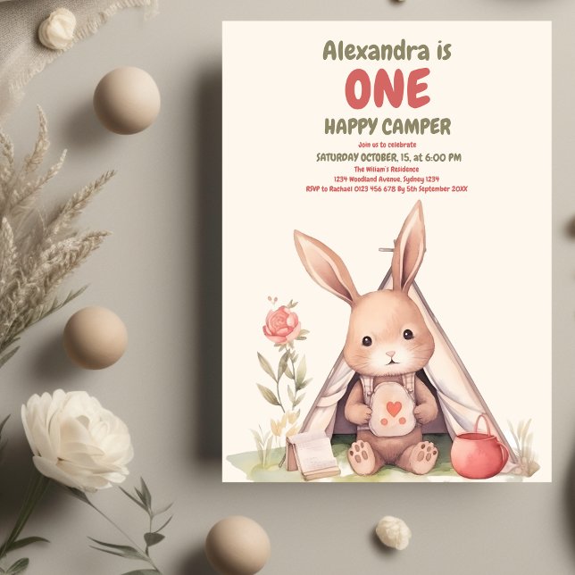 Invitation Un Camper heureux 1er Anniversaire Camping (Créateur téléchargé)