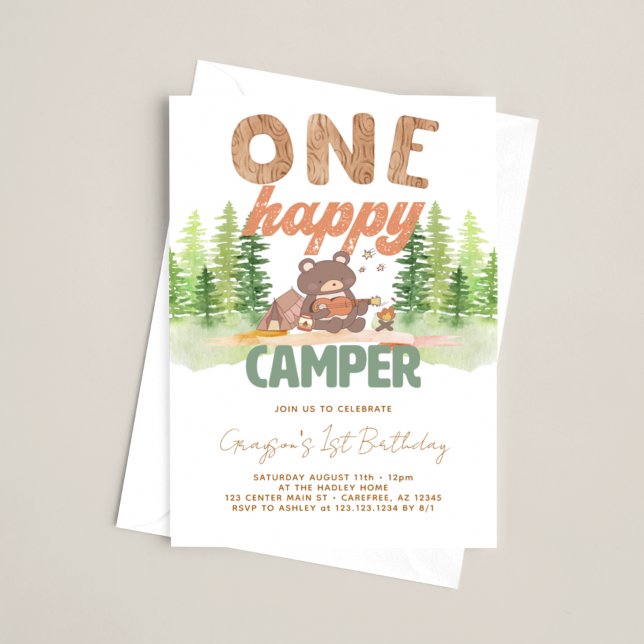 Invitation Un campeur heureux de la forêt (Créateur téléchargé)