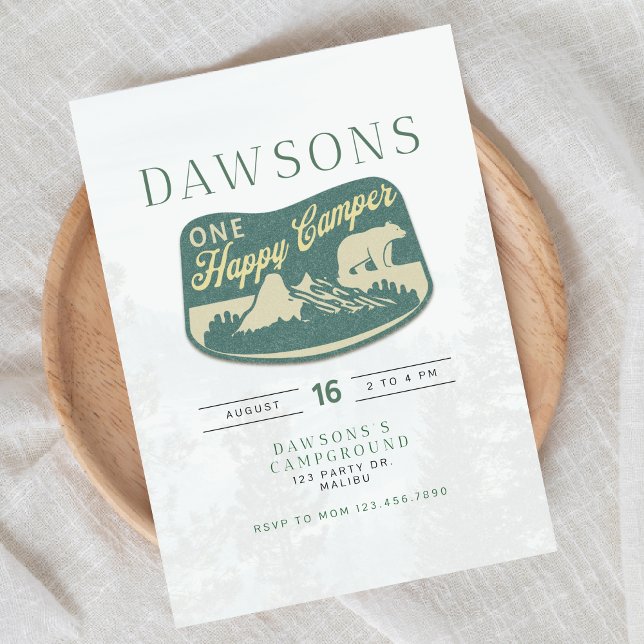 Invitation Un campeur heureux, un premier anniversaire, Invit (Créateur téléchargé)