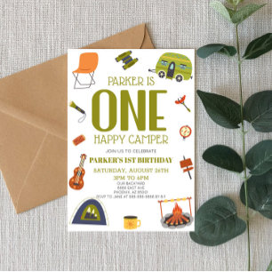 Invitation Un Camping Happy Camper 1er Anniversaire Fête