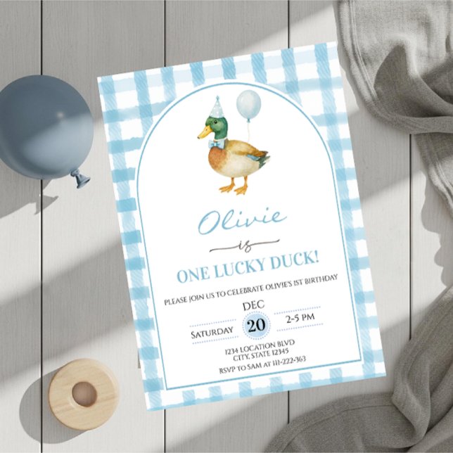 Invitation Un Canard Chanceux Anniversaire Bleu (Créateur téléchargé)
