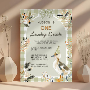 Invitation Un canard chanceux mignon canard En vichy 1er anni