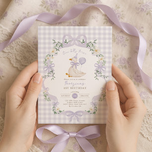 Invitation Un Canard Fou Ruban Lilas Violet 1er Anniversaire