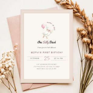 Invitation Un Canard Mignon Col Rose Premier Anniversaire