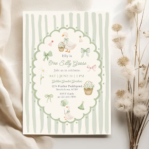 Invitation Un Canard Silly Goose Anniversaire rayé vert