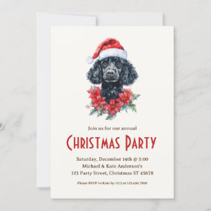 Invitation Un caniche dans un chapeau de Père Noël Chien noir