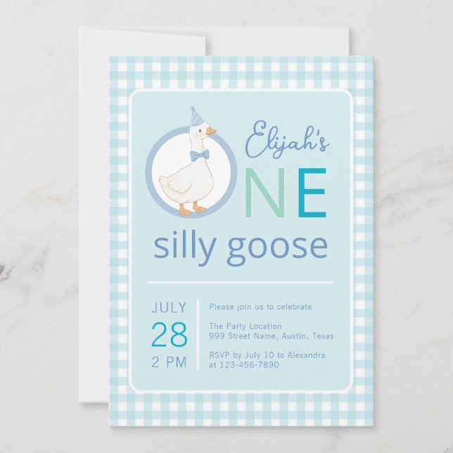 Invitation Un Casquette du parti Silly Goose Blue Boy Premier (Devant)