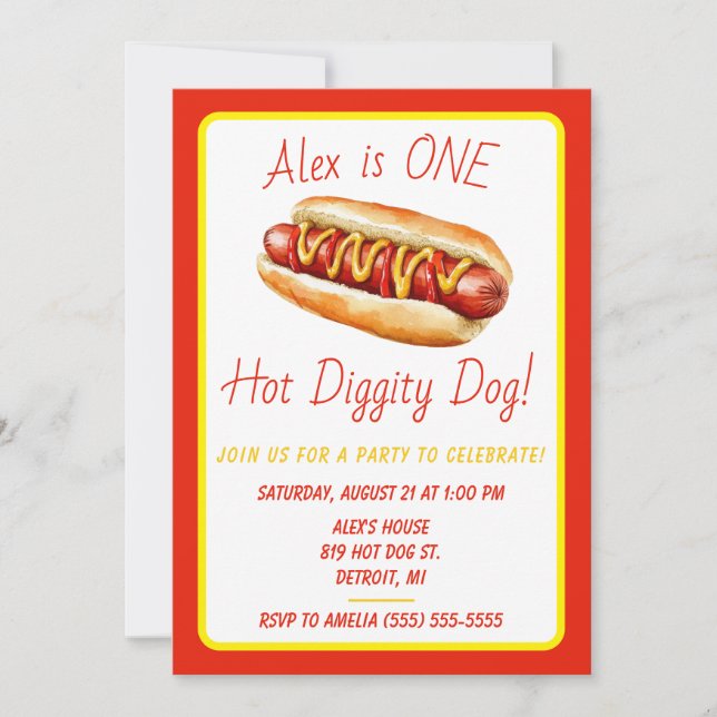 Invitation Un Chien Hot Diggity ! Hot Dog fête d'anniversaire (Devant)