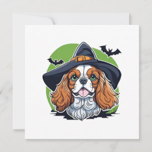 Invitation Un chien portant un chapeau de sorcière avec des c