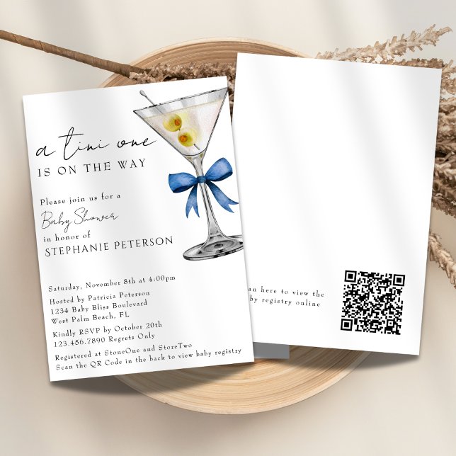 Invitation Un code QR simple Tini One Bleu Fête Prénatale Mar (Créateur téléchargé)