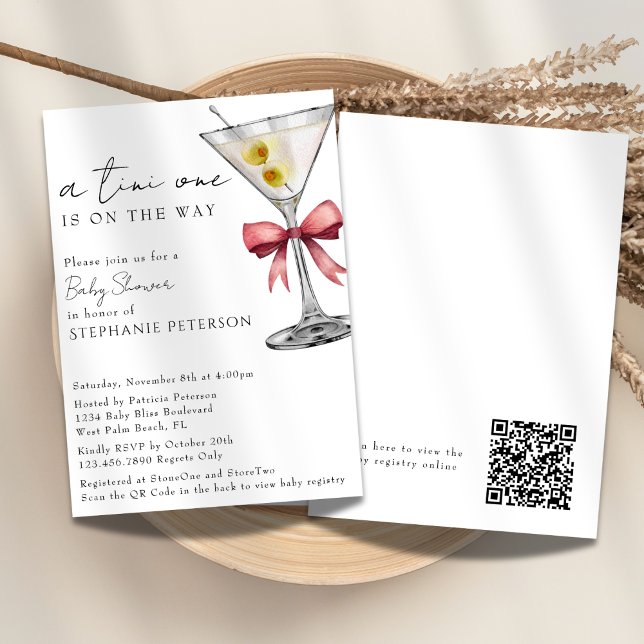 Invitation Un code QR simple Tini One Rose Martini Baby Showe (Créateur téléchargé)