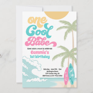 Invitation Un Cool Babe Retro Surf 1er fête d'anniversaire