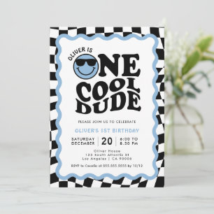 Invitation Un Cool Dude Blue Smile Face garçon 1er anniversai