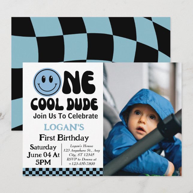 Invitation Un Cool Dude Boy 1er Birthday Photo (Devant / Derrière)